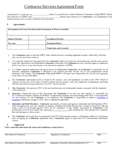 contractor services agreement form