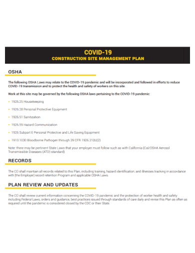 covid 19 site safety management plan