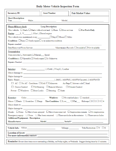 daily motor vehicle inspection form