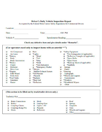 daily truck inspection report sample