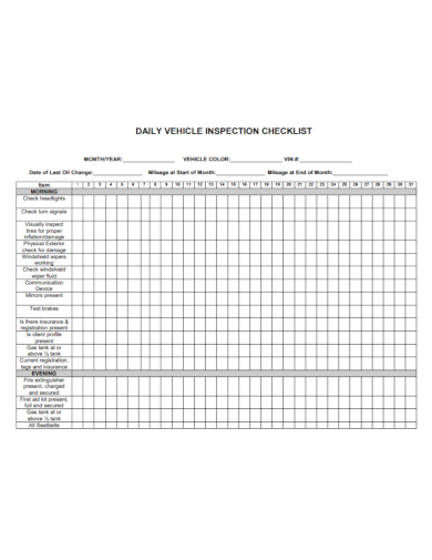 daily vehicle inspection checklists
