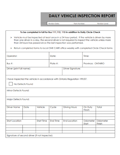 daily vehicle inspection report form