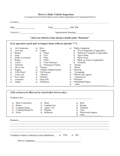 driver daily vehicle inspection form