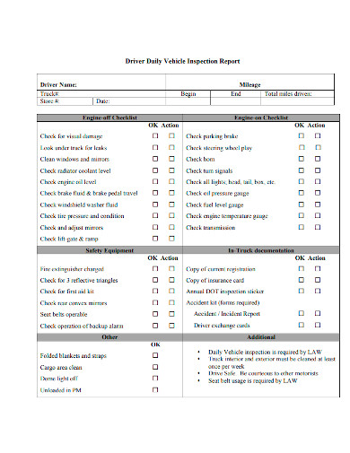 drivers daily vehicle inspection report