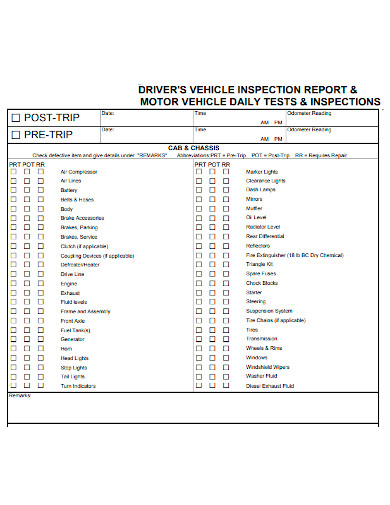 drivers motor vehicle inspection report