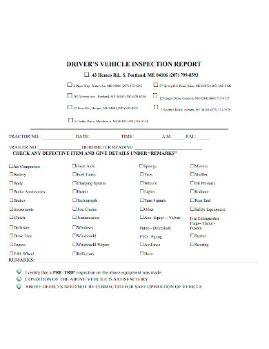 drivers vehicle inspection report format