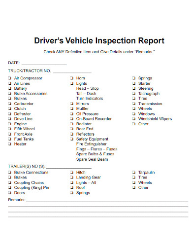 drivers vehicle inspection report sample