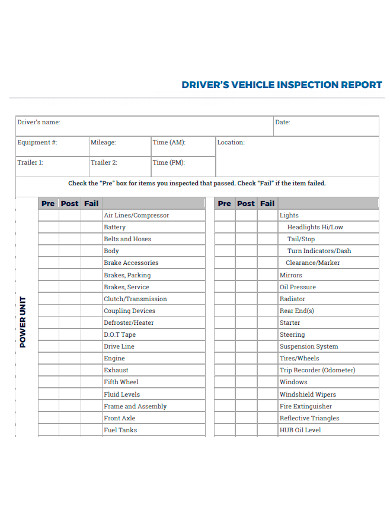 editable drivers vehicle inspection report