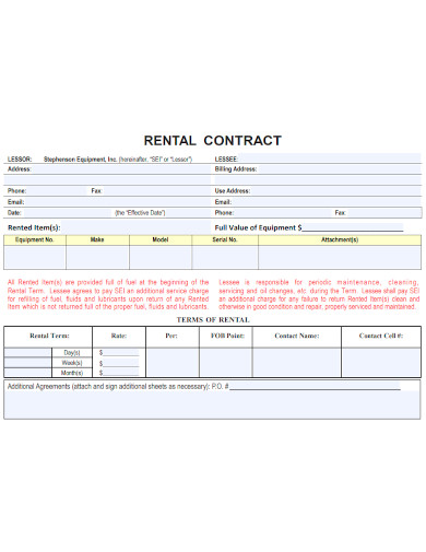 editable equipment rental contract