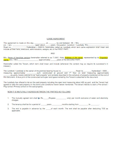 editable school lease agreement