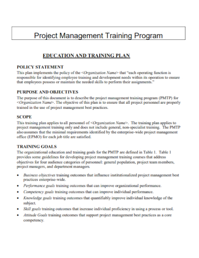 education project training plan