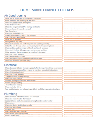 electrical plumbing maintenance checklist