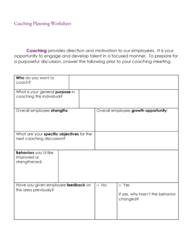 employee coaching planning worksheet