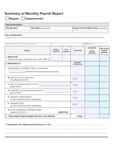employee monthly payroll summary report