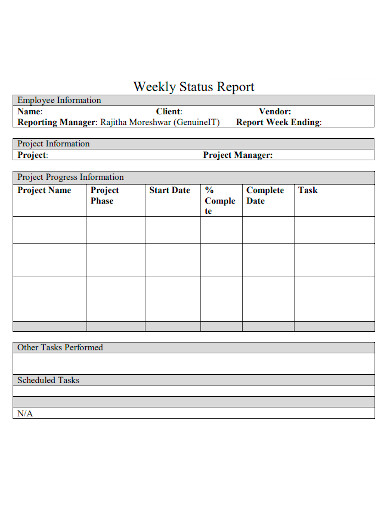 employee weekly status report sample