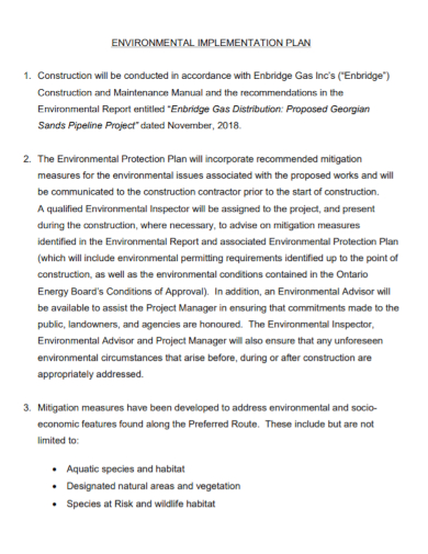 environmental construction implementation plan