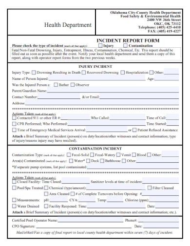 environmental food safety incident report form