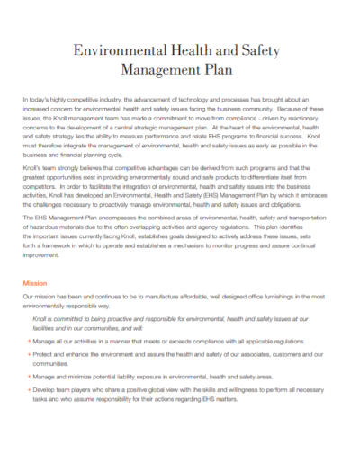 environmental health and safety management plan