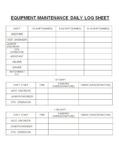 equipment maintenance daily logsheet