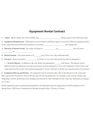 equipment rental contract sample