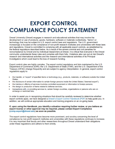 export compliance policy statement