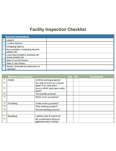 facility inspection checklist sample