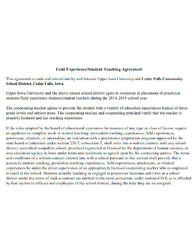 field experience student teaching agreement