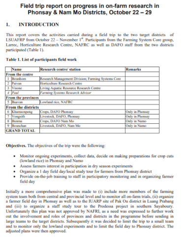 FREE 15 Field Trip Report Samples Agriculture Educational 
