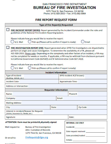 fire investigation report request form
