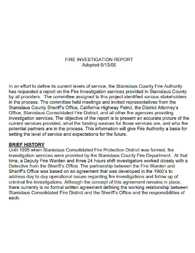 fire investigation report sample