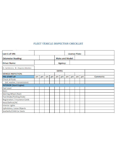 fleet vehicle inspection checklist sample