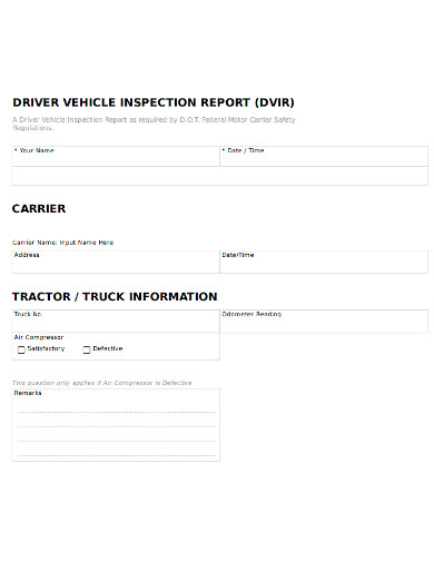 formal drivers vehicle inspection report