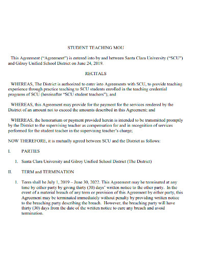 formal student teaching agreement