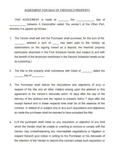 freehold property sale agreement