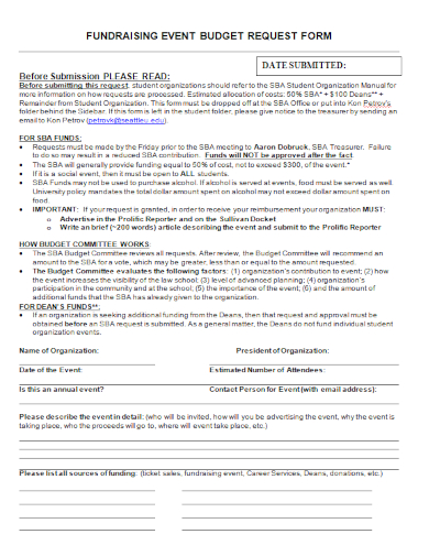 fundraising event budget request form