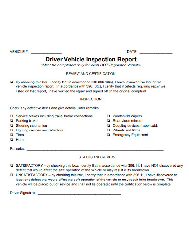 general drivers vehicle inspection report
