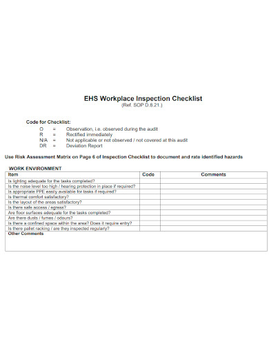 general workplace inspection checklist