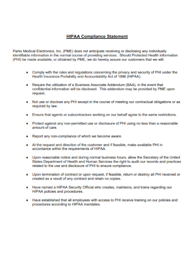 FREE 10  HIPAA Compliance Statement Samples in PDF DOC
