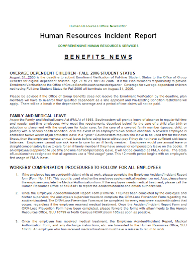 hr workers compensation incident report