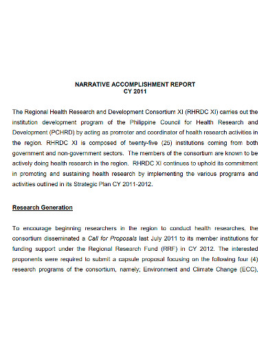 narrative report in research