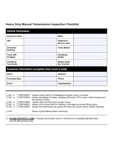 heavy vehicle duty inspection checklist
