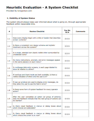 heuristic evaluation system checklist