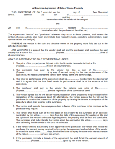 house property sale agreement