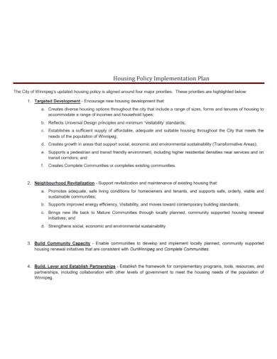 housing policy implementation plan