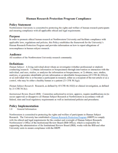 human research compliance policy statement