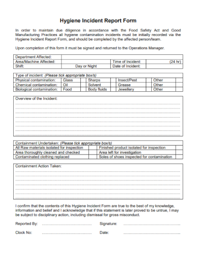 hygiene food incident report form