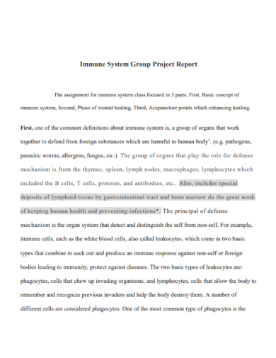 immune system group project report