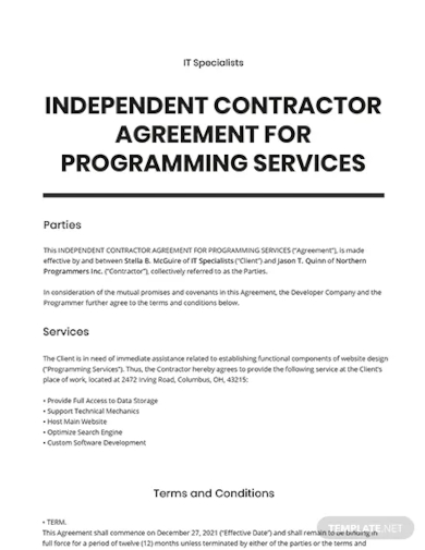independent contractor agreement for programming services
