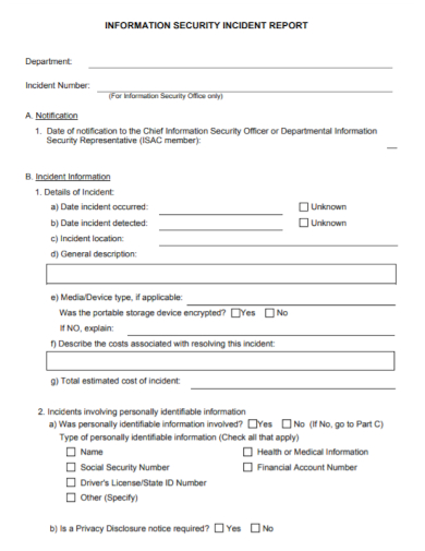information security incident report form