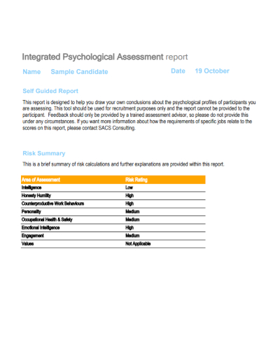 integrated psychological assessment report